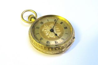 An 18ct gold cased engraved pocket watch, 19.1g total