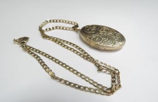 A 9ct gold chain, 44cm long, 5.3g with an oval locket unmarked