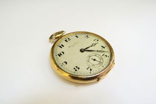 An 18ct gold fob watch retailed by Windsor and Bishop, no glass, 49.2g total