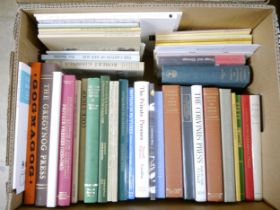 A box of Private Press, Typography, Printing reference books, including Kelmscott, Golden