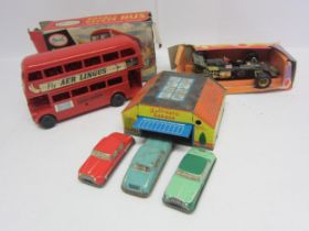A boxed Coral Double Decker Bus with Friction Motor, Zylmex The Competitors F1 car and an unboxed