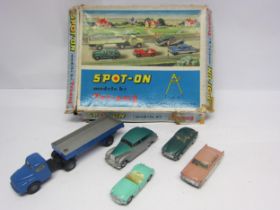 A Triang Spot-On Presentation Set No.0 box containing five playworn Spot-On diecast model vehicles