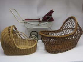 A metal dolls pram and two wicker cribs (3)