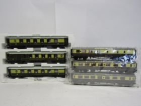 A set of three Hornby 00 gauge brown and cream Pullman coaches comprising 'Agatha', 'Sheila' and '