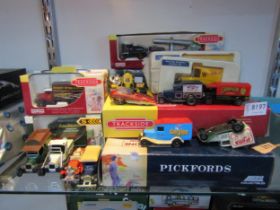 A collection of boxed and loose diecast vehicles including Lledo, Trackside, Eddie Stobart etc