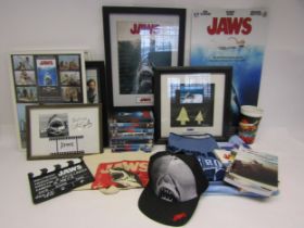 A collection of film memorabilia and collectables relating to Steven Spielberg's 'Jaws', to