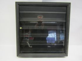 A wall hanging collectors display case with glazed front and shelved interior, 57cm x 56cm