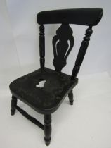 A Victorian dolls chair with turned supports, leather seat a/f, 54.5cm tall