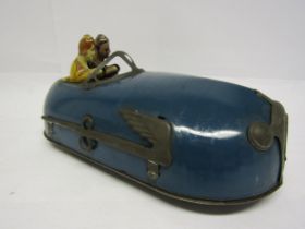 A 1930s Lindstrom (USA) Skeeter Bug clockwork tinplate bumper car with two litho printed drivers,