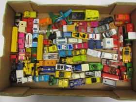 A collection of predominantly Matchbox playworn diecast vehicles