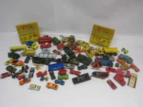 A collection of assorted playworn diecast vehicles including Corgi Batman Batmobile, Batcopter and