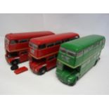 Three kit built plastic model double decker buses (3, a/f- some parts missing or detached)