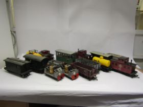 A collection of assorted G Scale model railway rolling stock including LGB, Piko, scratch built