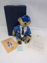 A Prue Theobalds Bo Bears 'Theo' teddy bear by Stacey Lee Terry, dressed as a schoolboy in blue felt