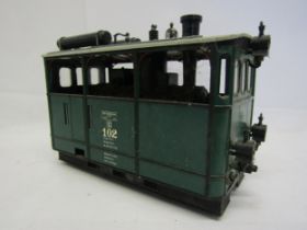 An LGB (Lehmann-Gross-Bahn) 2050 G scale tram locomotive no.120, finished in green with grey roof (