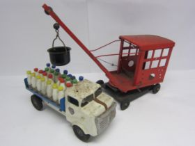 Two Triang large scale pressed steel model vehicles to include milk lorry with milk bottle load (one