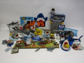 A collection of Jaws and other shark related toys and collectables including Numbskull Tubbz 'Brody'