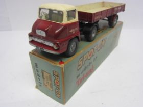 A Triang Spot-On 111A/1 diecast model Ford Thames Trader with Box Trailer in maroon and cream '