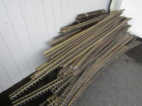 A large collection of loose G scale model railway track, mostly LGB
