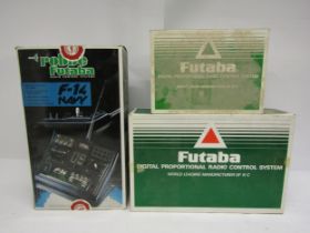 Three boxed Futaba radio control systems to include F-14 Navy, FP-6NL Challenger and FP-2VR Attack-