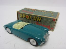 A Triang Spot-On 104 diecast model MGA in pacific green / teal with cream interior, in original blue