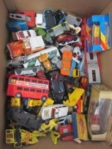 A collection of assorted loose and playworn diecast vehicles including Corgi, Lesney Matchbox