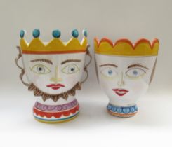 Two large Desimone Italian pottery hand painted planters in the form of a King and a Queen,