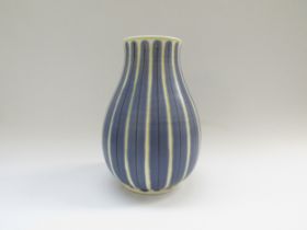 A Poole Pottery Contemporary range vase by Alfred Read with slate blue, black and yellow vertical