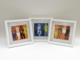Three Julian Opie framed lenticular pictures of multiple figures. Largest image size 13.5cm x 14.5cm