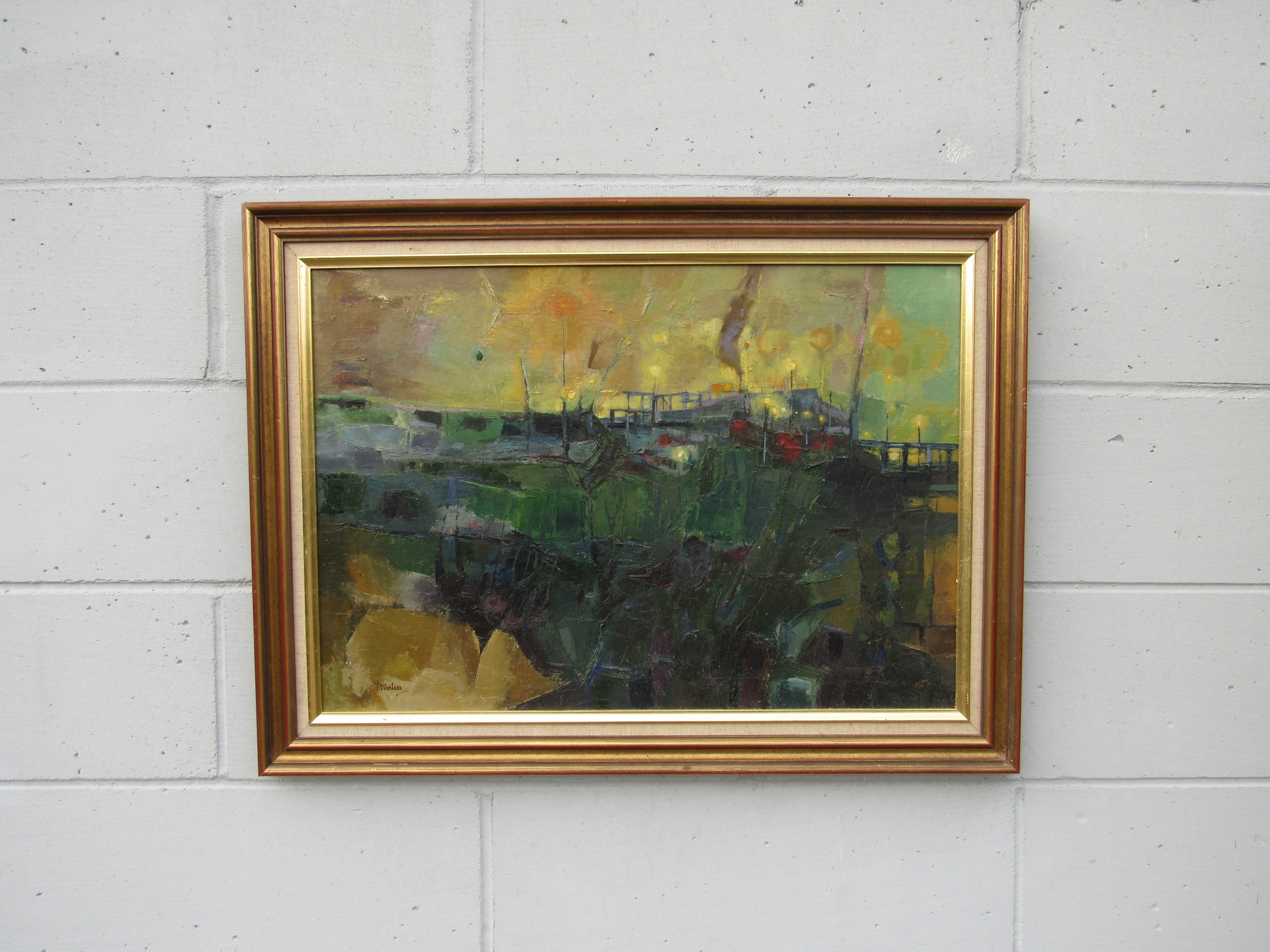 TOM WANLESS ROI RBA (b.1929) A framed oil on board, 'Nightlights In Industrial Setting'. Signed - Image 2 of 6