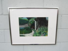 JOHN LANGTON (b.1932) A framed original monotype and pastel picture titled “Shady gate” signed