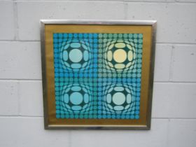 A framed and glazed print after Victor Vasarely. Image size 59cm x 59cm