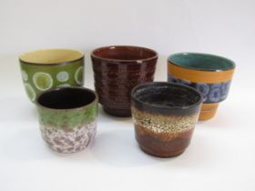 A collection of five European pottery plant pots including West German, Belgian etc. Various