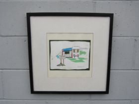 A framed and glazed mixed media on paper 'Visitors please call at reception'. Signed ? Lennox and