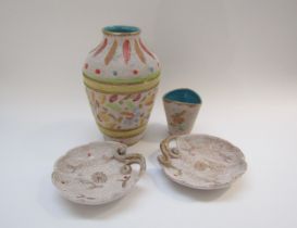 Four pieces 1950's Italian Fratelli Fanciullacci pottery, tallest 26cm
