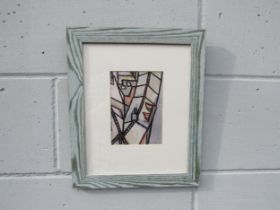PAM TURNER (XX/XXI) A framed stylised rooftop mixed media painting on paper - “Castle view” signed