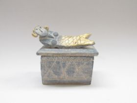 JOHN MALTBY (1936-2020) A Studio pottery lidded box blue glazed, the lid surmounted with a