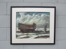 STEPHEN BARCLAY (b.1961): A framed gouache on paper titled "The Trailer". Raab Boukamel Gallery