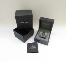 A Georg Jensen mens stainless steel wristwatch in original box