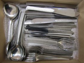 A Viners 'Studio' pattern cutlery set designed by Gerald Benney, twelve setting plus four server