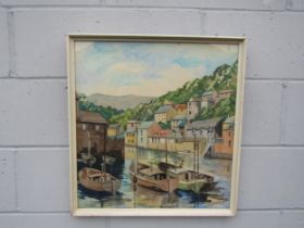 A framed and glazed mid 20th Century watercolour, Polperro Harbour, Cornwall. Indistinctly signed