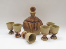 BERNARD ROOKE (b.1938): A studio pottery decanter together with goblets. Decanter 28cm high