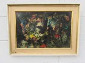 A framed oil on board "Black & Coloured Abstract Painting", bearing signature 'Joe Rose' lower