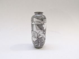 A miniature enamel vase painted with 'Guernica' pattern after Picasso. 8cm high