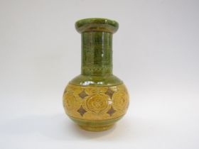 A Bitossi Italian Pottery vase in green and ochre colours. 21cm high