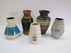 A collection of five West German small vases of various designs including Bay. Tallest 21cm