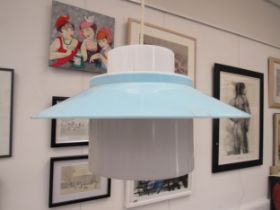 A Danish ceiling light in white and blue perspex. Approx 28cm diameter