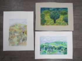 MARIA GEURTEN (1929-1998) Two unframed watercolours and a mixed media work, all signed. Largest