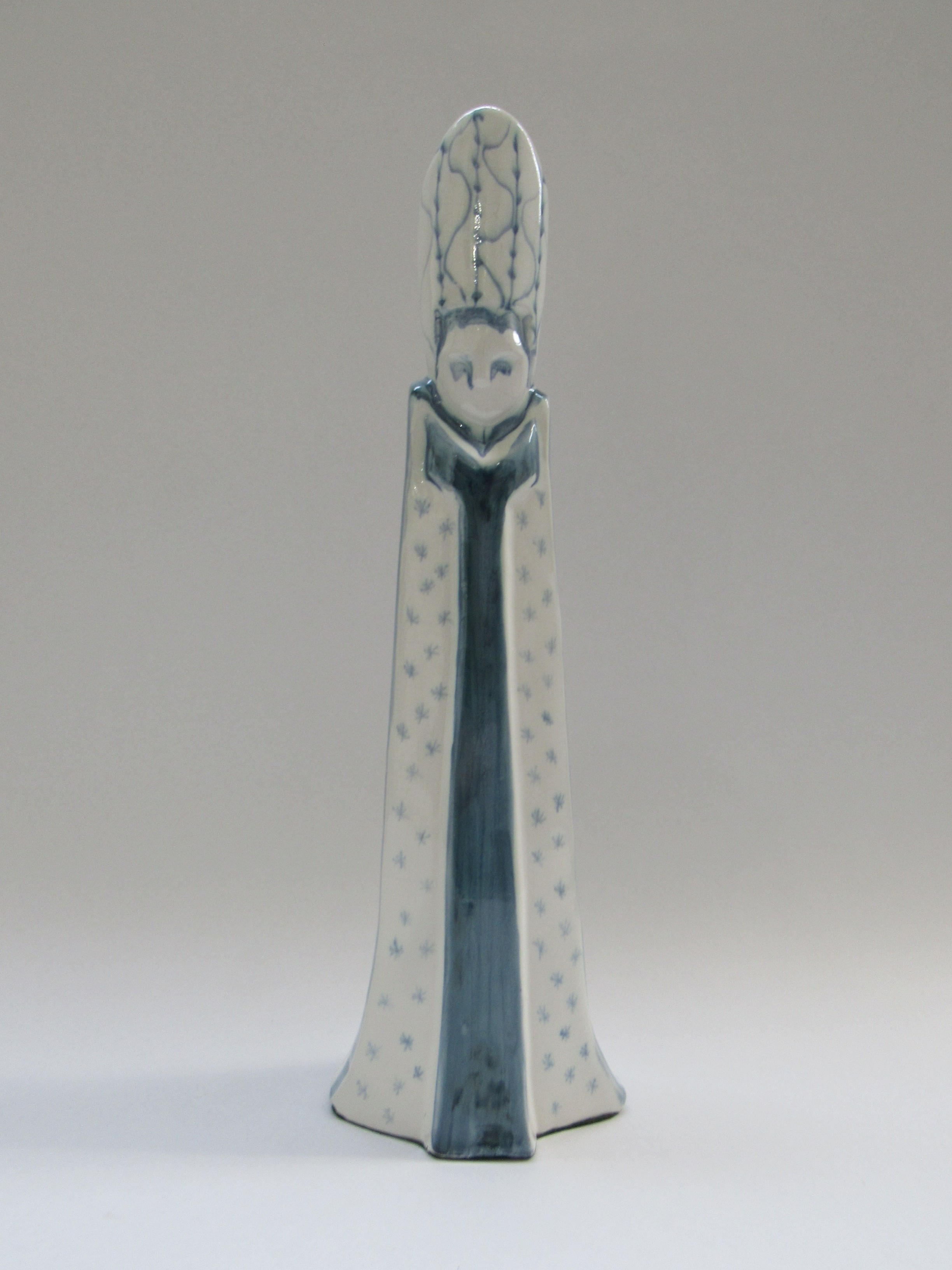 A David Sharp Rye Pottery figural candle holder modelled as a Bishop. Blue and white glaze, 39.5cm - Image 2 of 4