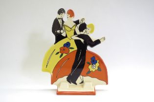 A Morland Pottery of Chelsea flatback figural group of Deco style dancers. 23cm high